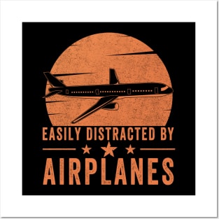 Easily Distracted By Airplanes Retro Airplane Funny Pilot Posters and Art